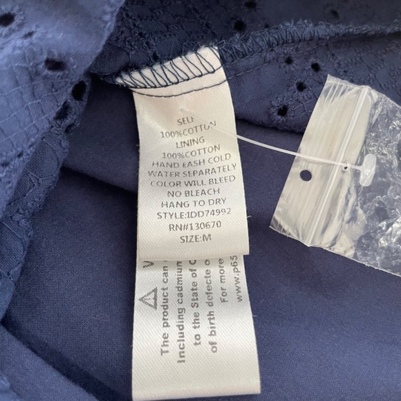 INA Size Medium Sleeveless Shift Pull Over Shirt Dress Navy Blue Eyelet Lined - Picture 8 of 9